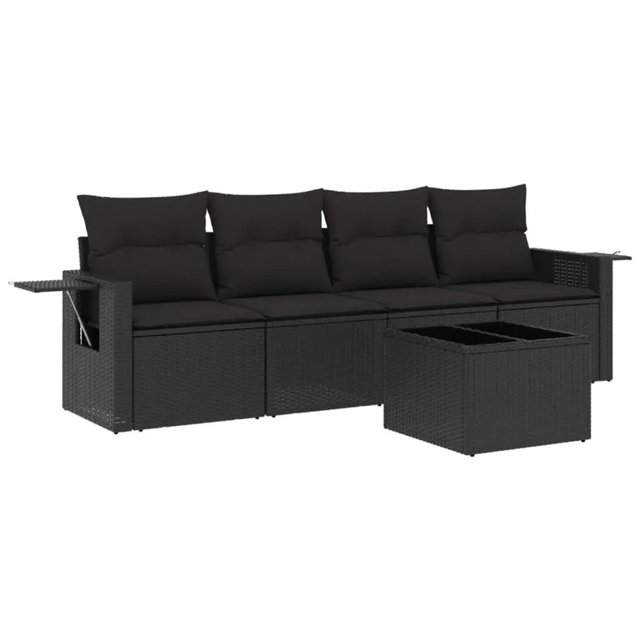 vidaXL 5-teilige Garten-Sofagarnitur aus Poly-Rattan in Schwarz mit Kissen und Gartentisch - Bild 2