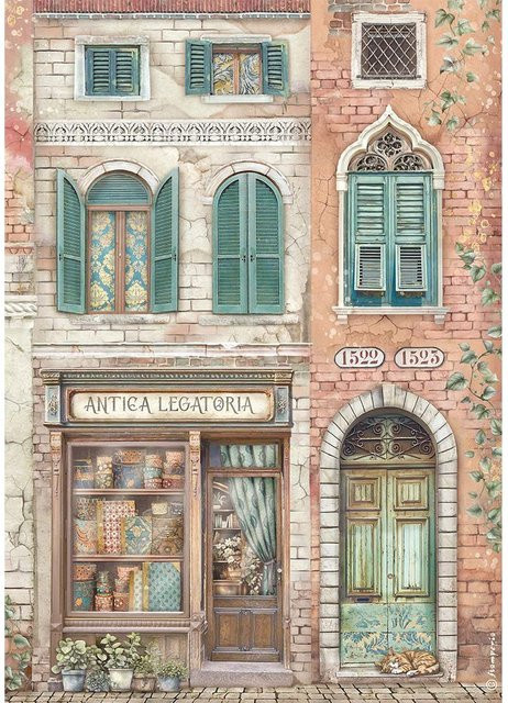 Stamperia Motiv-Strohseide Venice City of Art - Legatoria, A4, Multicolor - Bild 1