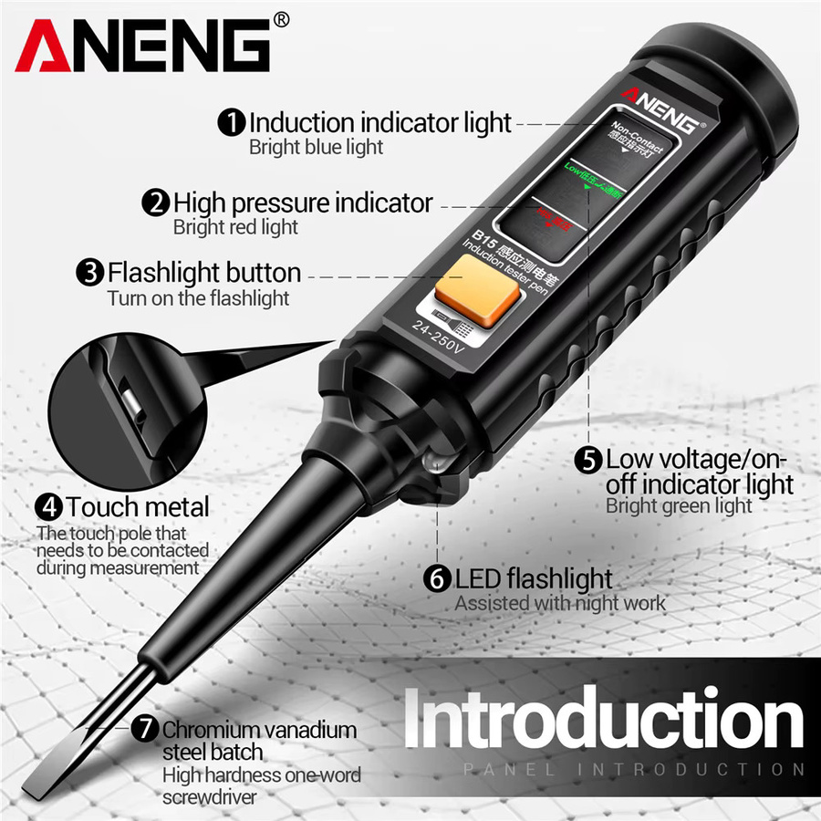 ANENG B15 Induktions-Spannungsprüfer mit Farbanzeige und Licht in Schwarz - Bild 4