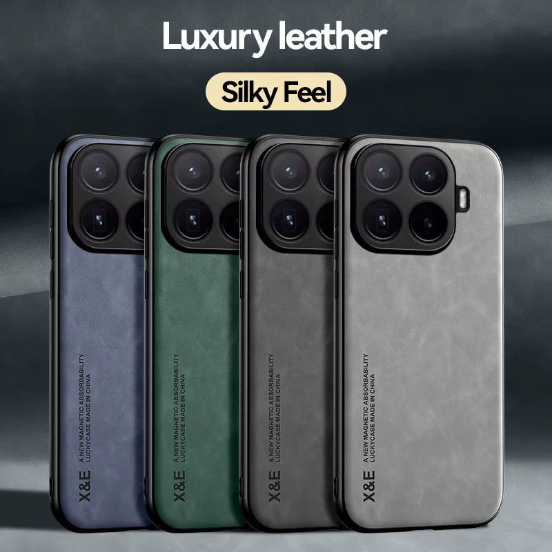 Luxuriöse Xiaomi 17T Pro 5G Handyhülle aus PU-Leder in Grau mit magnetischem TPU-Rahmen - Bild 3
