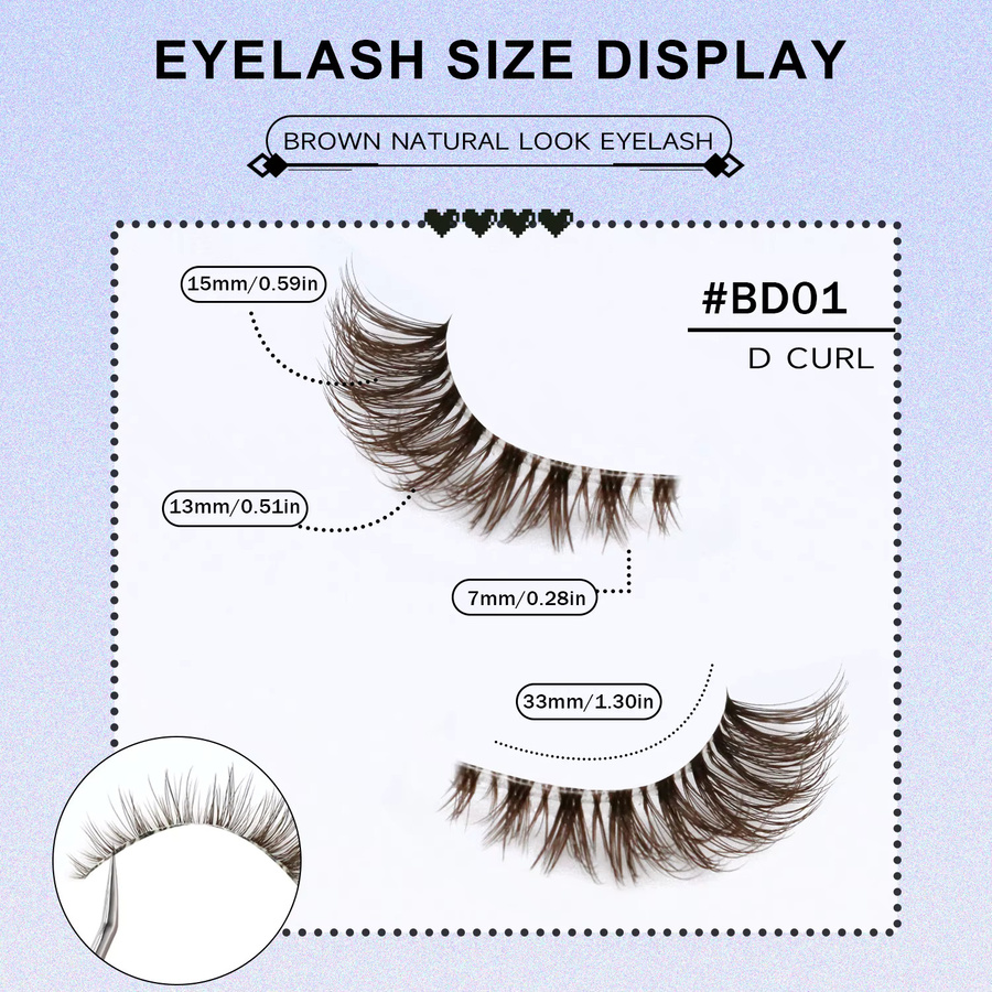 LASVIREY Künstliche Wimpern, Braun, D-Curl, Unisex - Bild 4