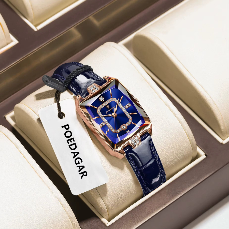 POEDAGAR Armbanduhr, Quarz, Leder, Blau, Roségold, Damen - Bild 2