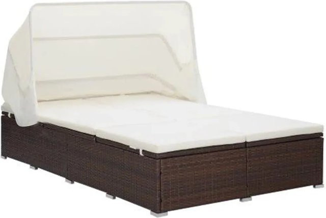 vidaXL 2-Personen-Sonnenliege aus Poly Rattan mit Sonnenbaldachin und Auflage in Braun - Bild 1