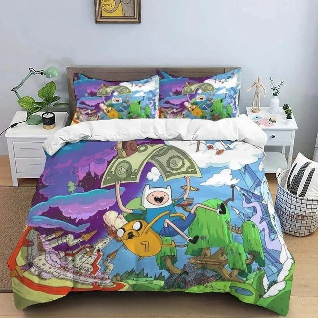 Adventure Time Finn und Jake Bettwäsche-Set mit Steppdecke aus Mikrofaser, Mehrfarbig, B/H: 180 x 210 cm - Bild 1