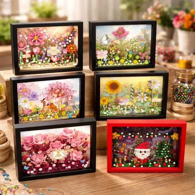 FUNXINEE MOC Kreatives Blumen 3D-Rahmen Baustein-Set, DIY Blumen-Puzzle - Bild 1