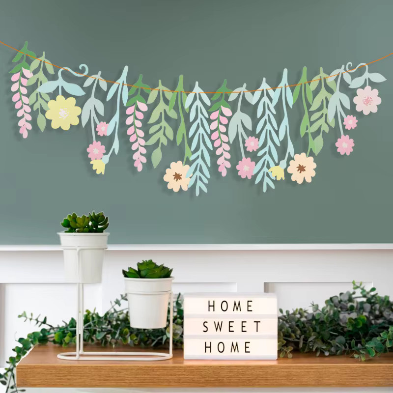 ZQCXLD Papiergirlande Wildblumen und Blätter im Boho-Chic Stil, doppelseitig, ideale Dekoration für Geburtstag oder Babyparty - Bild 2