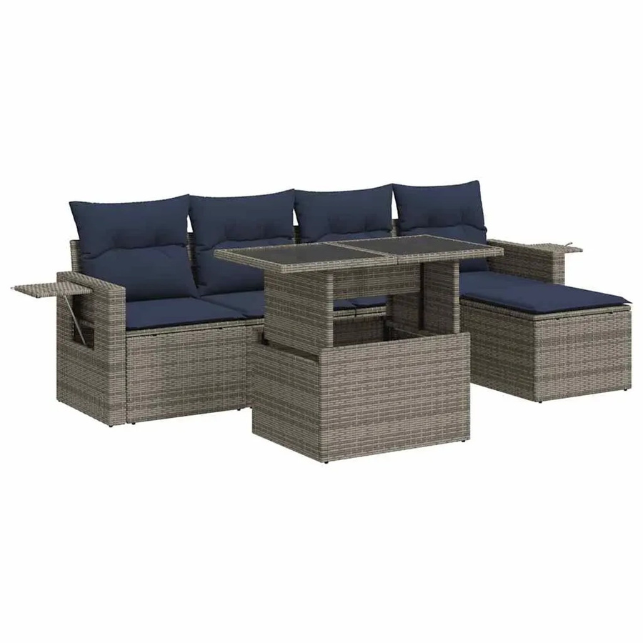 vidaXL 6-teilige Garten-Sofagarnitur aus Poly-Rattan mit Kissen in Grau - Bild 2