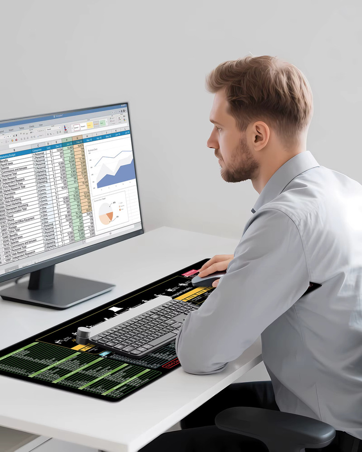 YSAGi Office Shortcut Mauspad XL in Schwarz als Schreibtischunterlage für Gaming und Office mit Gummibasis und genähtem Rand - Bild 6
