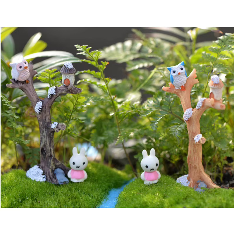 Otmagelu Harz-Eule mit Baum-Figuren als Miniatur-Vögel Ornament für deinen Feengarten und die Heimdekoration in Braun und Mehrfarbig - Bild 3
