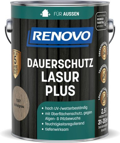 RENOVO Dauerschutzlasur PLUS lmh in Achatgrau, 2,5 l, seidenmatt - Bild 1