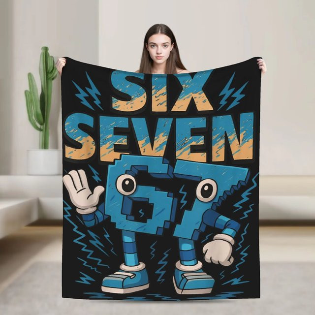 67 Six Seven Lustige Fleece-Decke in Blau, flauschiger Überwurf für Damen und Herren - Bild 1