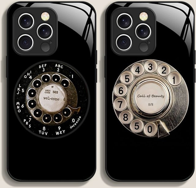 PHTY Retro-Telefonhülle aus gehärtetem Glas mit drehbarem Zifferblattmuster für iPhone 17 16 15 14 13 12 11 Pro Max Plus Mini X XS XR - Bild 1