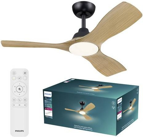 Philips Olas LED Deckenventilator mit Fernbedienung, dimmbar, Schwarz/Weiß, 30W - Bild 1