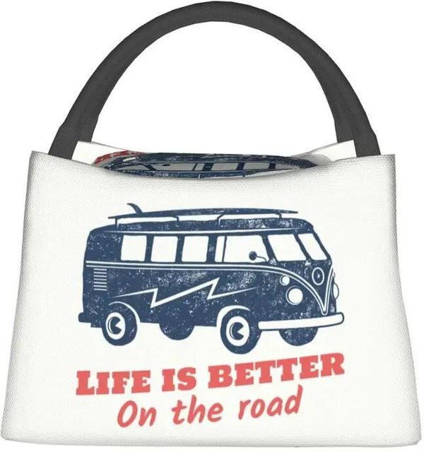 Isolierte Lunchtasche Happy Campers Cartoon Wohnmobil Kühltasche in Dunkelgrau B/T/H: 28 x 17 x 16 cm - Bild 1