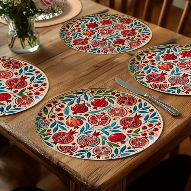 VIKAMA Runde Tischsets mit Blumendruck in Multicolour, hitzebeständig - Bild 1