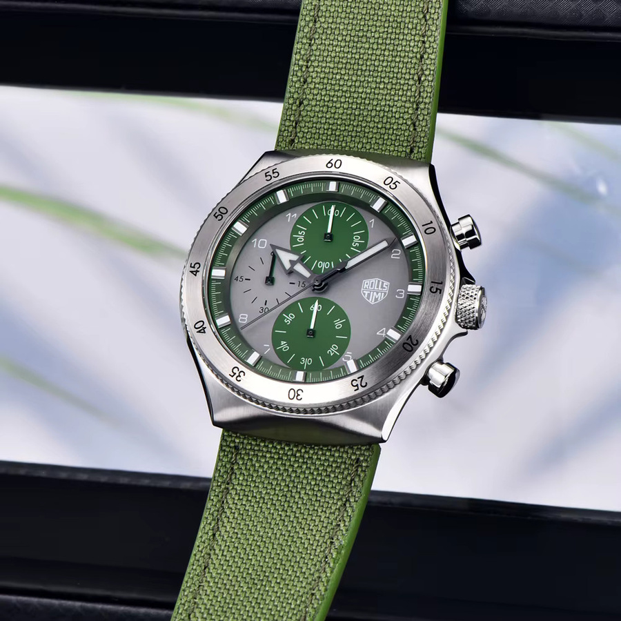 Rollstimi Armbanduhr, Quarz, Edelstahl, Leder, Saphirglas, Herren - Bild 2