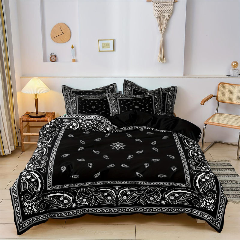 Bettwäsche-Set Paisley Mandala in Schwarz im Boho-Stil von Binchi Outdoor Product mit Kissenbezug, B/H: 203 x 228 cm - Bild 2