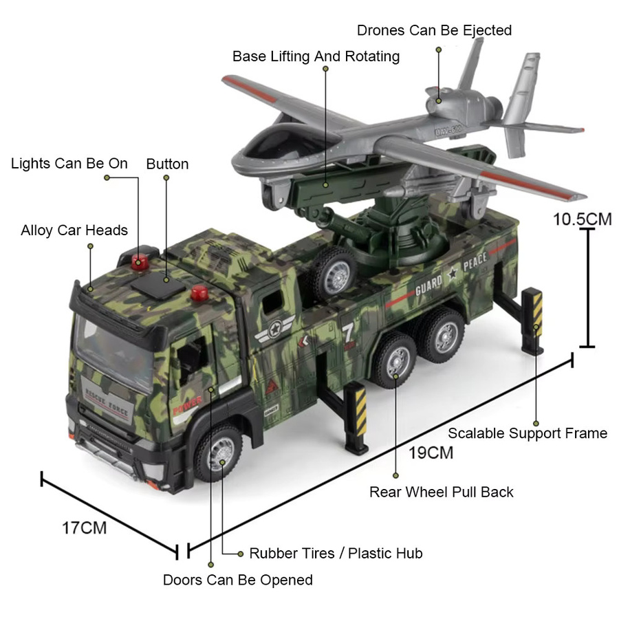 DUFFDUN Missile Rocket Launcher Truck Drone Launch Car Model Toy, 1:32, mit Licht und Sound - Bild 2