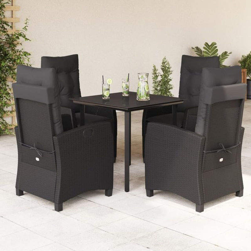 Vidaxl Gartenmöbel-Set aus Polyrattan mit 5 Teilen und Kissen, Schwarz - Bild 1