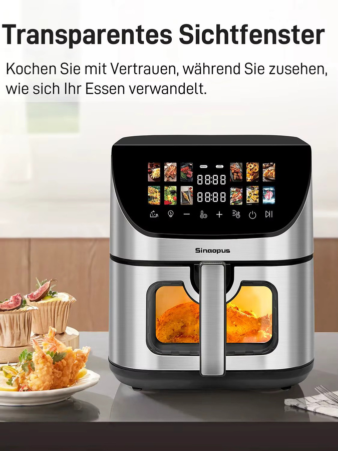 Sinaopus Smarte Heißluftfritteuse mit Sichtfenster und LED-Touch-Steuerung, Schwarz, 8,5 l - Bild 7
