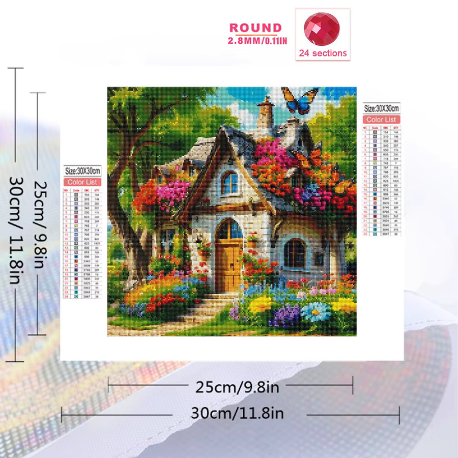 Momoart Diamant-Mosaik DIY Landschaftsmuster Haus mit Blumen in Mehrfarbig für Erwachsene und Anfänger als Wandkunst - Bild 2