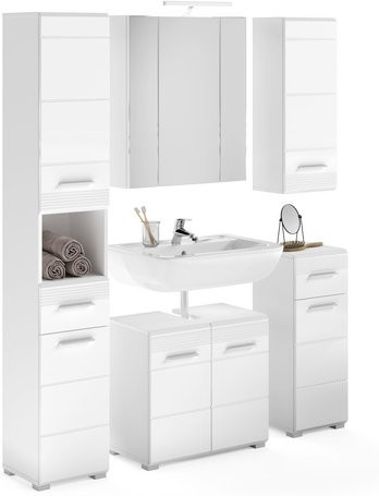 xonox.home Badmöbel-Set Linus in Weiß Hochglanz, 6-teilig, 150 cm - Bild 3