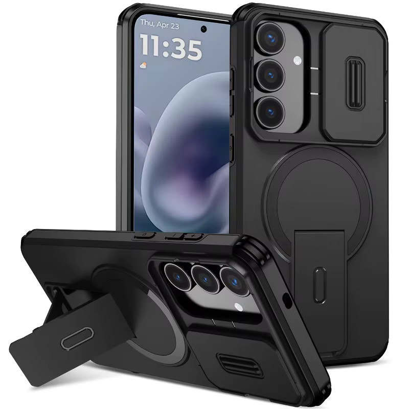 Stoßfeste Samsung Handyhülle mit magnetischem Kameraschutz und Ständer für S26 S25 S24 Plus S25FE S23 Ultra A57 A56 A55 A36 A16 in Schwarz oder Blau - Bild 3