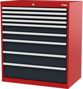 STIER Schubladenschrank mit 9 Schubladen in Rot/Anthrazitgrau, B/T/H: 90,0 x 57,5 x 102,0 cm - Bild 1