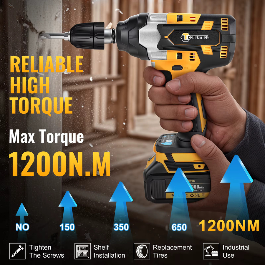 Conentool 3in1 Bürstenloser Akku-Schlagschrauber mit 1200 N.m Drehmoment und 4600 U/min, kompatibel mit Makita LXT 21 V, inklusive 4,0 Ah Akku - Bild 3