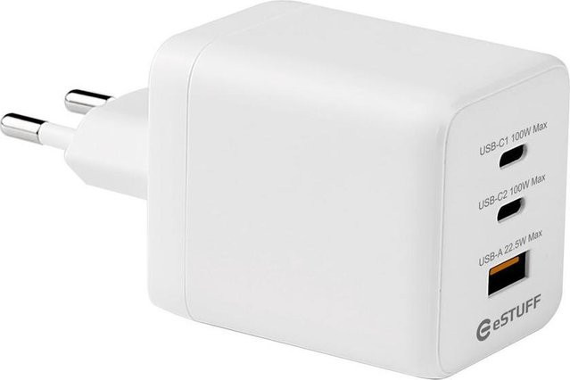 eSTUFF INFINITE USB-C Ladegerät mit GaN-Technologie, 100W PD, 2x USB-C und 1x USB-A, Weiß - Bild 1