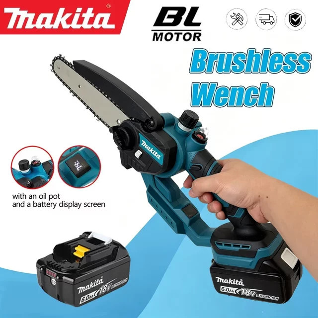 Makita Mini-Elektrokettensäge mit LED-Licht, tragbare Akku-Kettensäge für 18V-21V Akkus, 6/8 Zoll Holzschneider - Bild 1