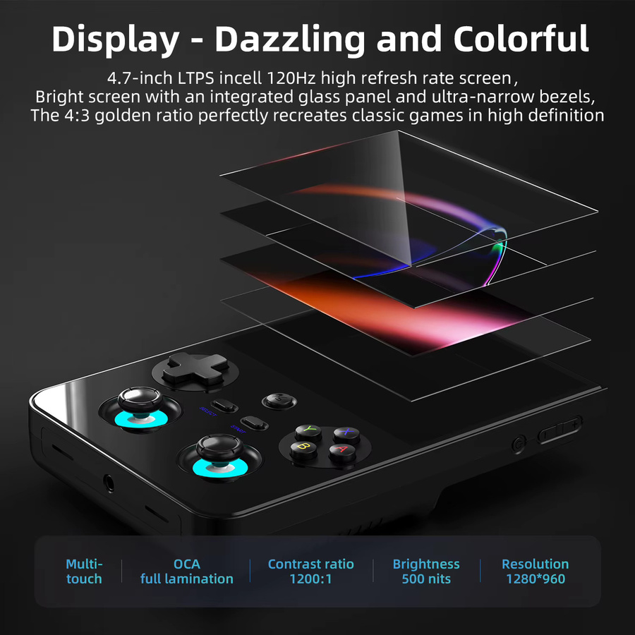Anbernic RG477V Handheld-Spielkonsole in Schwarz mit 4,7 Zoll LTPS-Bildschirm und Dimensity 8300 Chip für Retro-Gaming - Bild 2