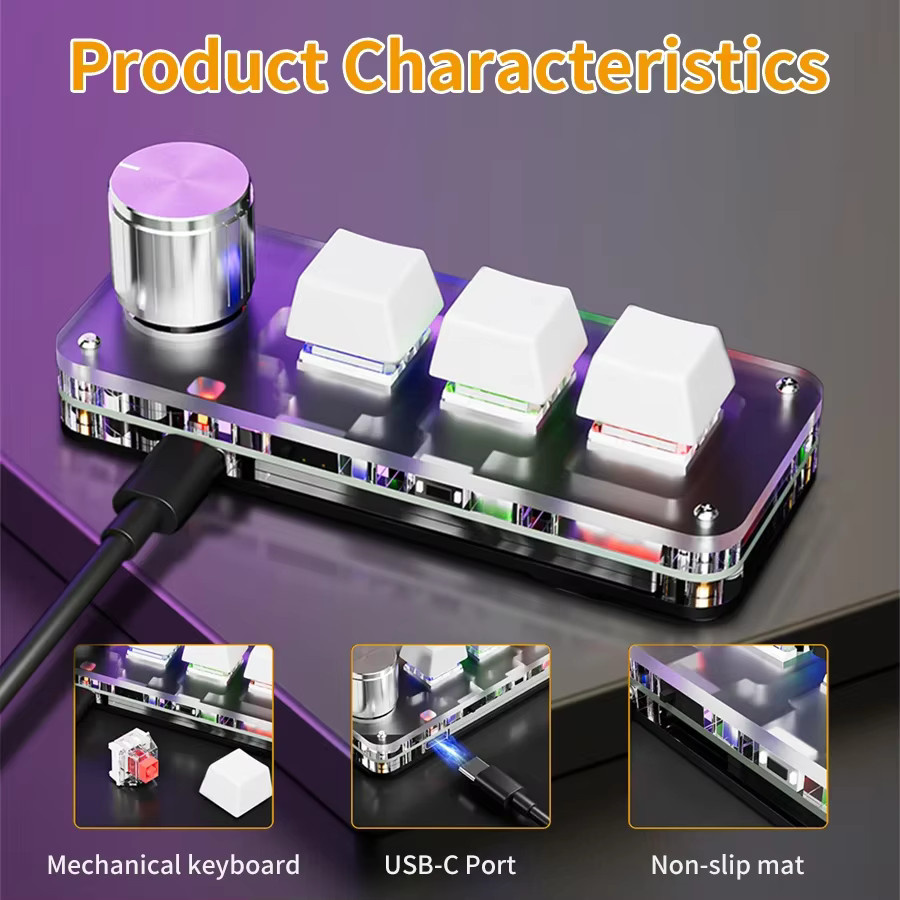 GGBEE RGB Bluetooth Makro-Mechanische Tastatur mit 3 Tasten, Hotswap, rote Schalter, programmierbares Gaming- und Photoshop-Keypad - Bild 2