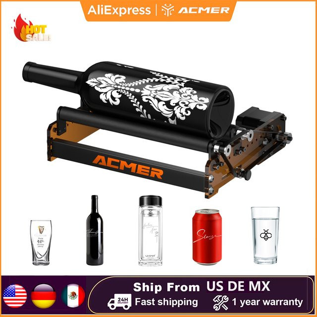 ACMER M3 Laser-Rotationsroller Y-Achsen-Rotationsroller für 360° Lasergravuren in Schwarz, kompatibel mit LightBurn und Laser GRBL - Bild 1
