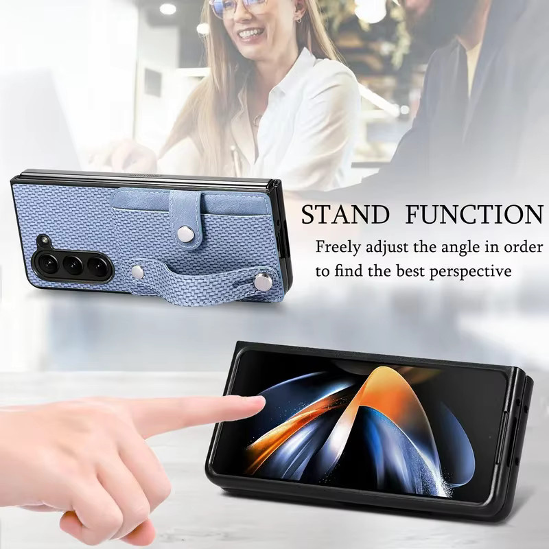 Luxuriöse Leder-Brieftasche als Schutzhülle für Samsung Galaxy Z Fold 7, Z Fold 6, Z Fold 5 und Z Fold 4 mit Kartenfach und Armband in Grün oder Blau - Bild 3