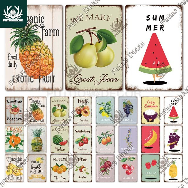 Putuo Dekor Vintage Metallschild Obst und Blumen Wandkunst in Mehrfarbig, Rechteckig, B/H: 30 x 20 cm - Bild 1