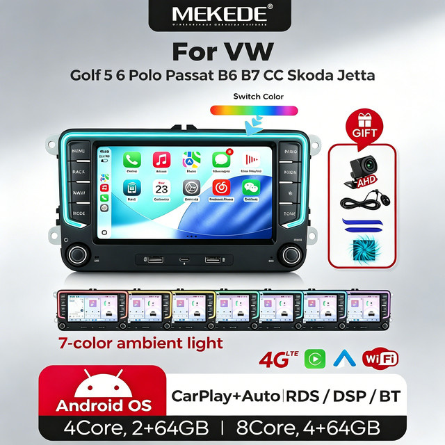 MEKEDE 7-Zoll Carplay Android Auto Autoradio mit GPS-Navigation und Android 15 System für VW Volkswagen Skoda Octavia Golf 5 Touran Passat B6 Polo Tiguan in Schwarz - Bild 1