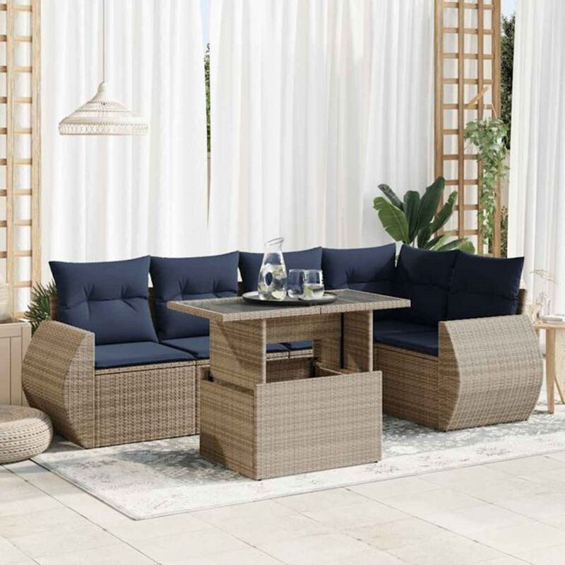6-teilige moderne Garten-Sofagarnitur aus Poly-Rattan und Akazie in Grau mit Kissen von vidaxl - Bild 1