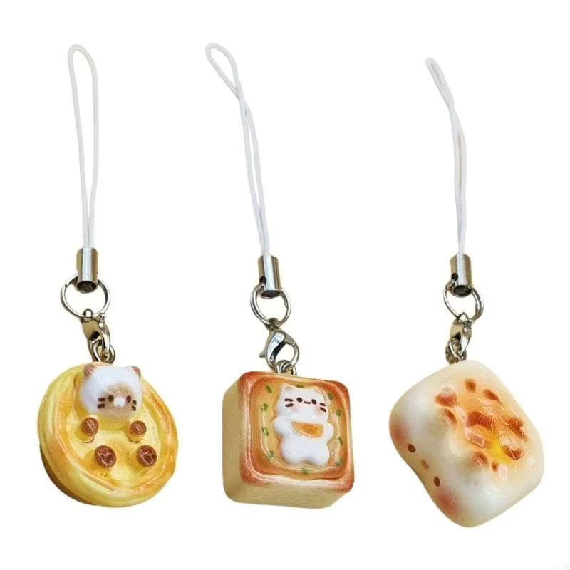 Niedlicher Handy-Anhänger und Schlüsselanhänger im japanischen Stil mit Katzen- und Brot-Motiv, Multicolour - Bild 3