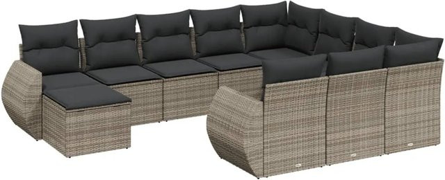 vidaXL 11-tlg. Garten-Sofagarnitur aus Poly-Rattan mit Kissen in Grau - Bild 1