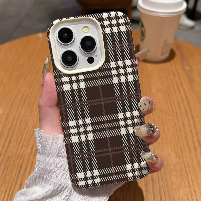 Stoßfeste Handyhülle im Retro-Karomuster für iPhone 11 bis iPhone 17 Pro Max in Braun - Bild 5