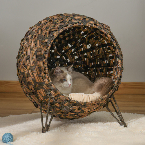 PawHut Katzenhöhle aus Polyrattan in Braun mit Durchmesser: 52 cm und Höhe: 58 cm - Bild 6