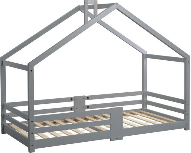 okwish Hausbett für Kinder aus Massivholz mit Rausfallschutz in Grau, B/T/H: 90 x 200 x 120 cm - Bild 1