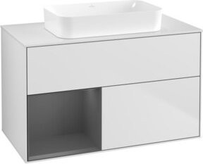 V&B Waschtischunterschrank Finion mit Wandbeleuchtung, Breite: 100 cm, Tiefe: 60,3 cm, Farbe: Anthrazit und Weiß, lackiert - Bild 1