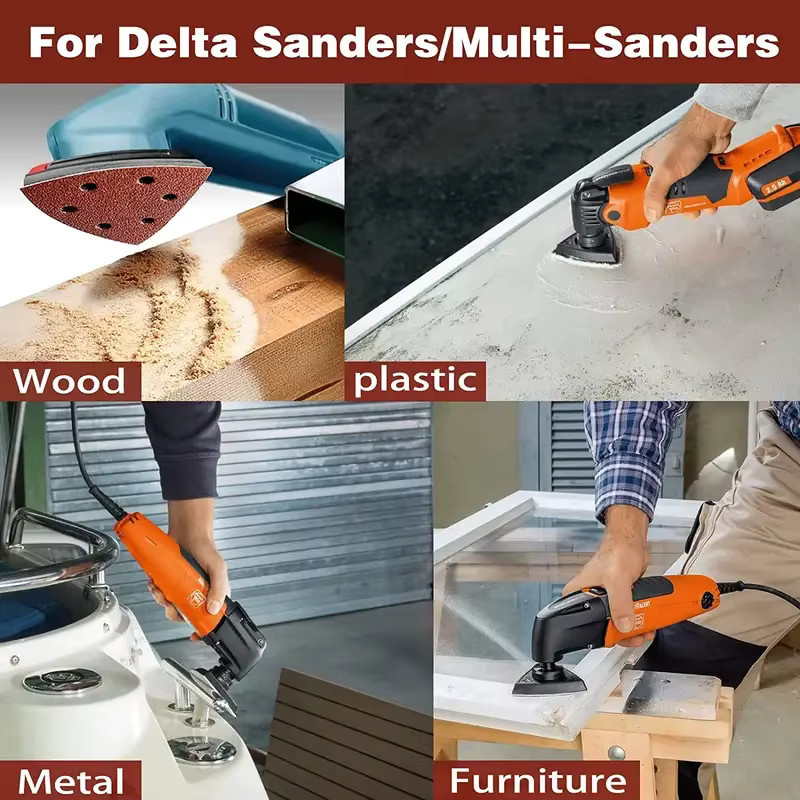 Dreieck-Schleifpads mit 6 Löchern für Delta-Schleifmaschinen und Winkelschleifer, Körnung 40–320, braun - Bild 6