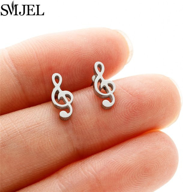 SMJEL Ohrstecker Musiknoten, Edelstahl, Silber, Damen - Bild 1