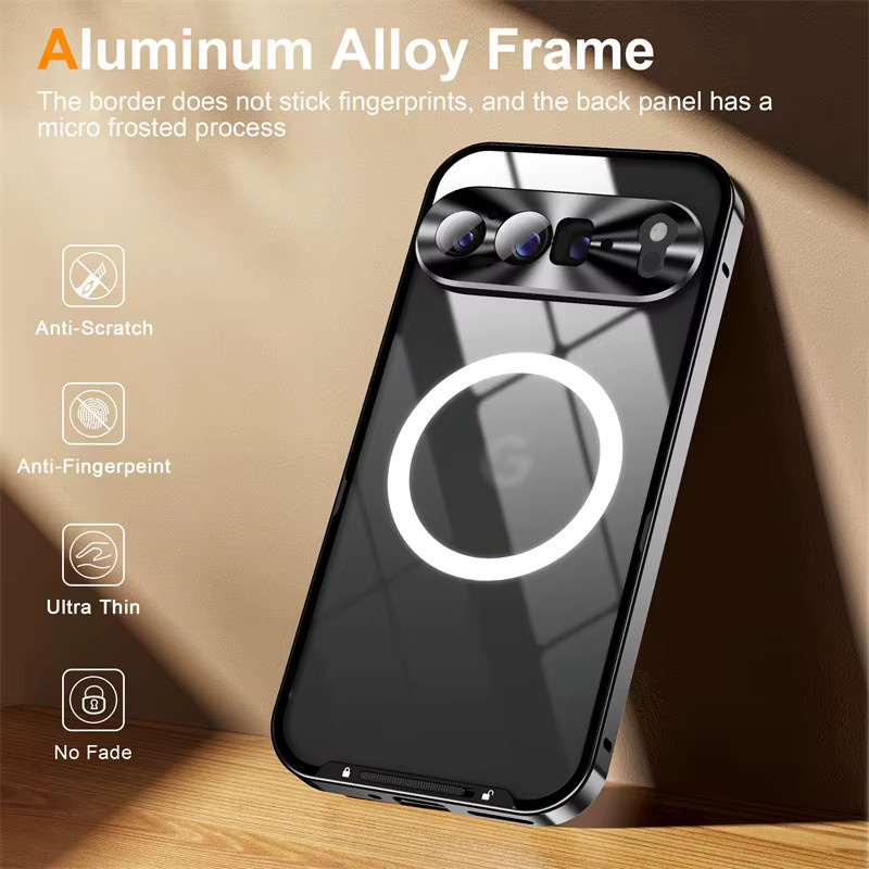 Kameraschutzhülle aus Metall für Google Pixel 9 Pro XL, 8, 7 Pro, 8A und 7A, Aluminiumrahmen und Acrylgehäuse, transparent und gold, matt und kratzfest - Bild 3