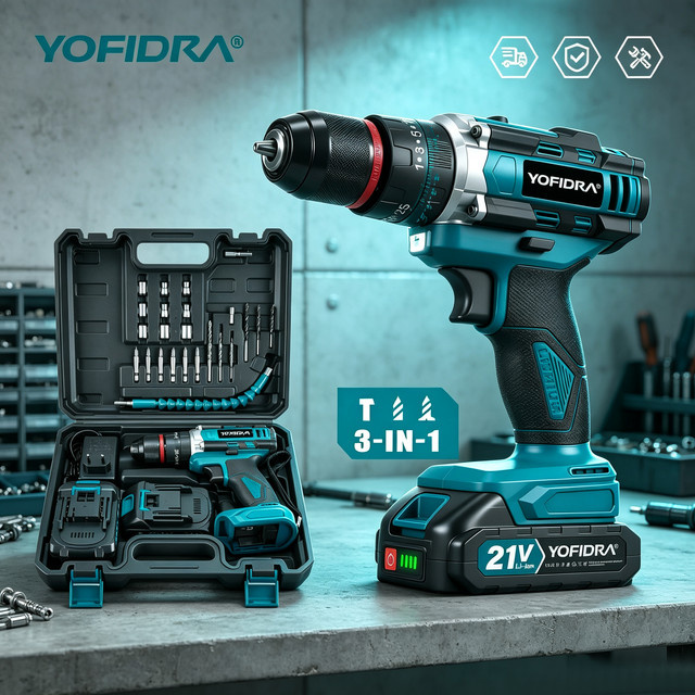 YOFIDRA 3-in-1 Akku-Schlagbohrmaschine mit 25+3 Drehmomentstufen für Makita 18-21V Akkus - Bild 1