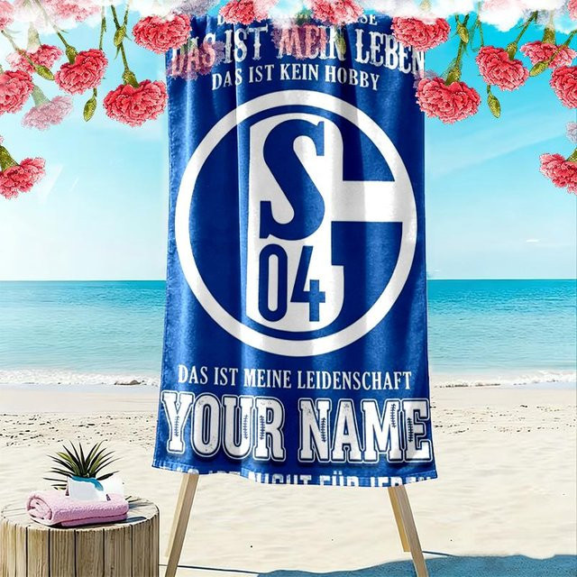 Personalisierbares FC Schalke 04 Strandtuch von UI LOOL in Blau, großes weiches und schnelltrocknendes Handtuch für Strand und Camping, B/B: 70 x 140 cm - Bild 1