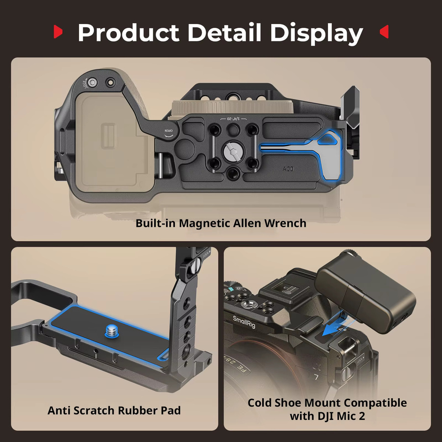 SmallRig HawkLock Schnellwechselkäfig für Sony Alpha 7 V, A7R V und A7 IV in Schwarz mit Kabelklemme und Arca-Swiss Schnellwechselplatte - Bild 4